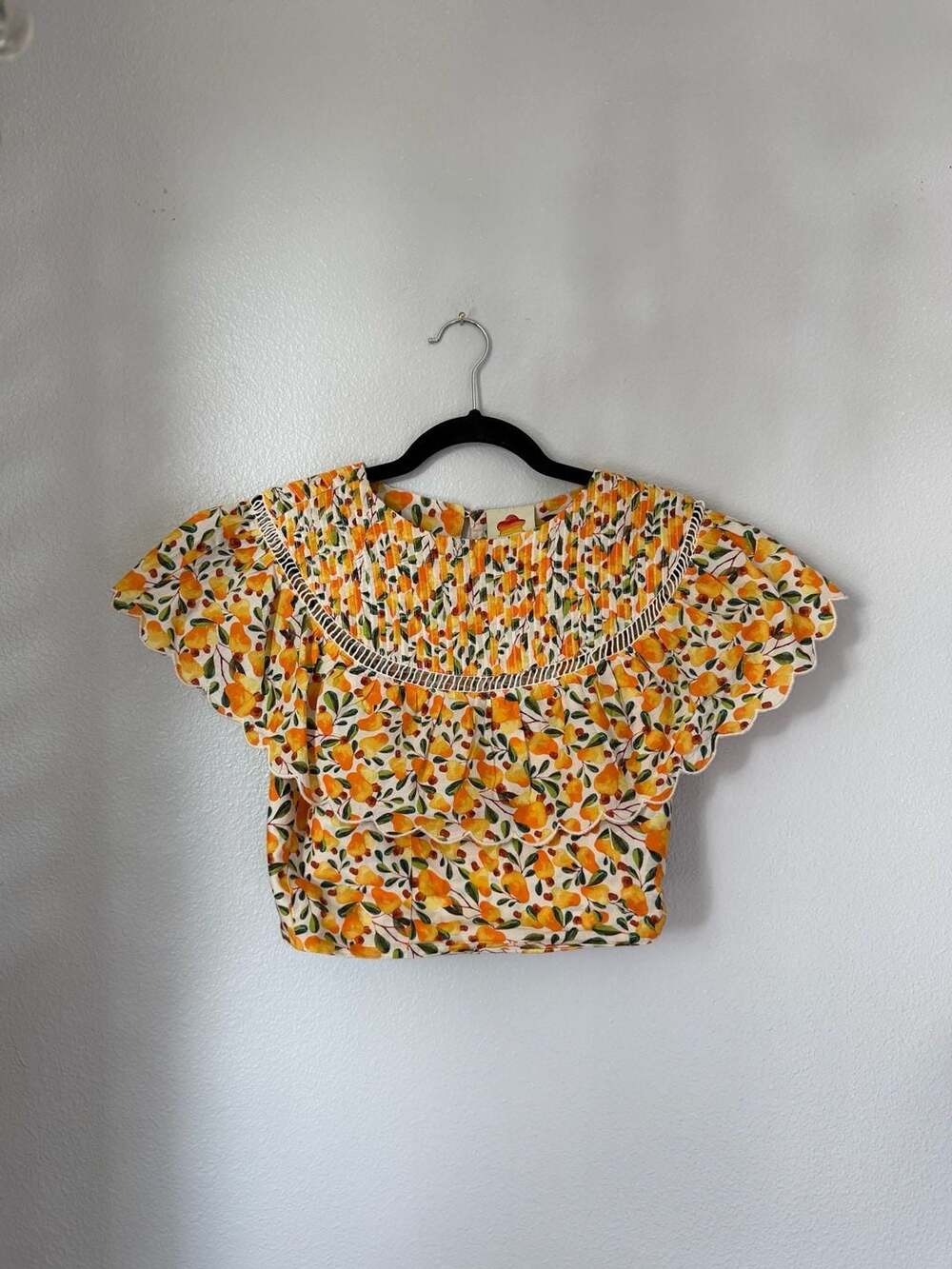 Farm Rio Floral Smocked Crop Top Size S Yellow Tropical Print